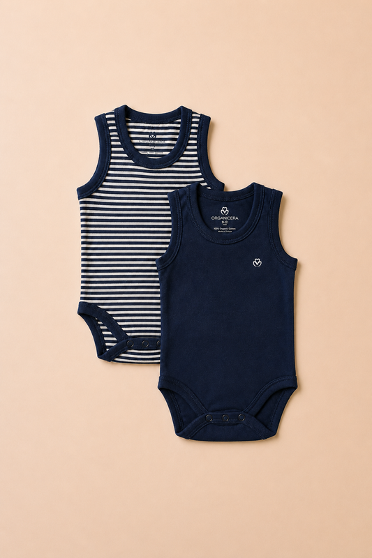 Organik Pamuk 2'li Atlet Body - İndigo Melanj