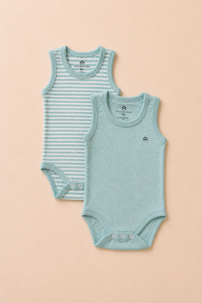 Organik Pamuk 2'li Atlet Body - Aqua Melanj