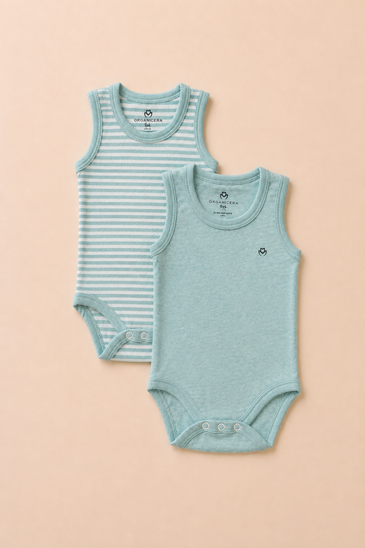 Organik Pamuk 2'li Atlet Body - Aqua Melanj