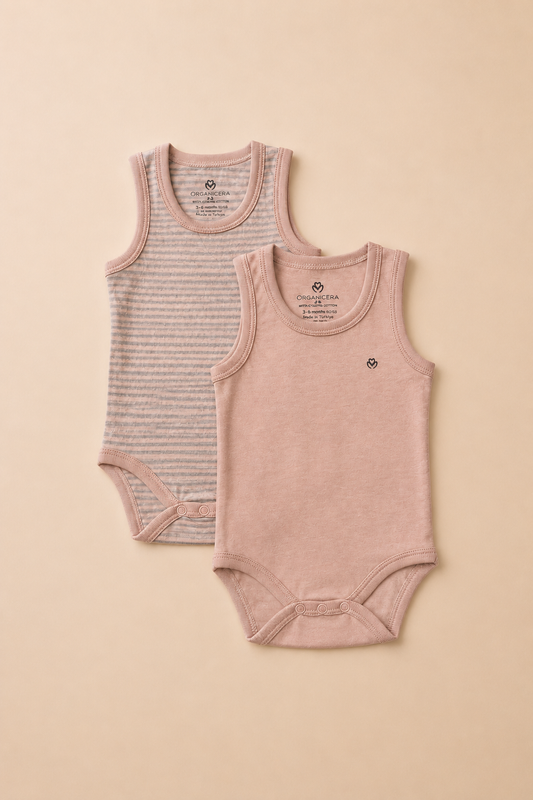 Organik Pamuk 2'li Atlet Body - Rose Melanj