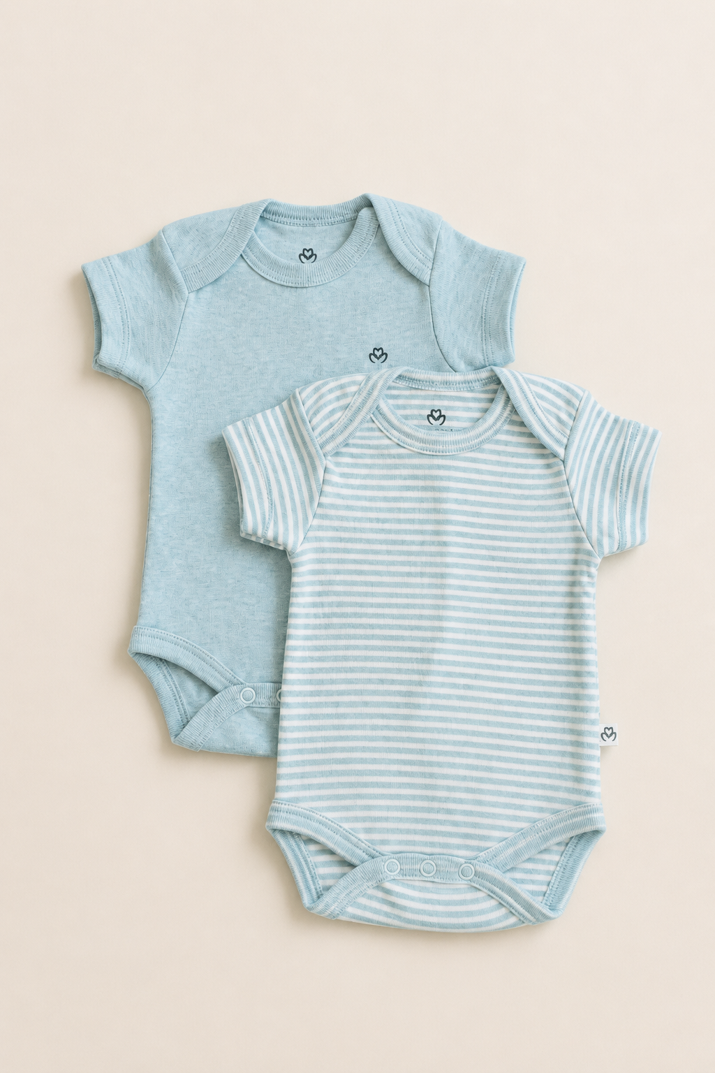 Organik Pamuk 2'li Kısa Kollu Body - Aqua Melanj