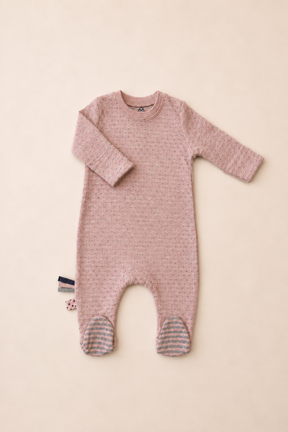 Organik Puantiyeli Bebek Tulum - Rose Melanj
