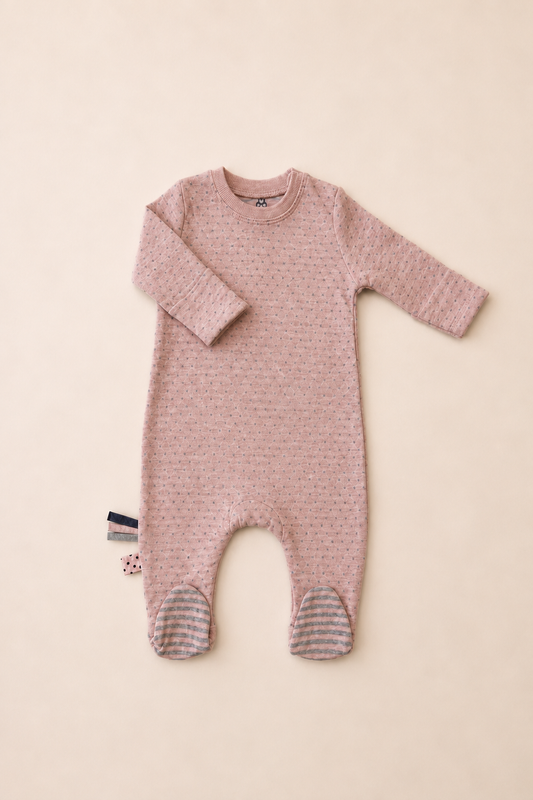 Organik Puantiyeli Bebek Tulum - Rose Melanj