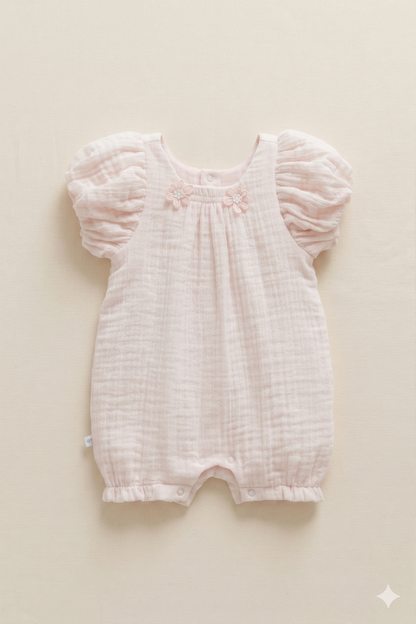 Papatya Detaylı Müslin Bebek Tulum (Pembe)