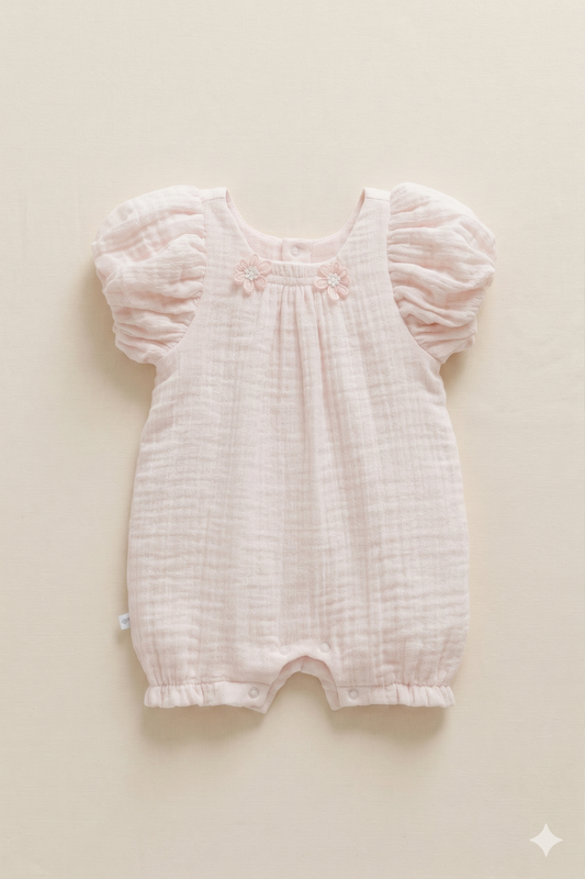 Papatya Detaylı Müslin Bebek Tulum (Pembe)